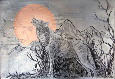 Wolf den Mond anheulend