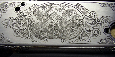 Jagdgravurmotive-Motiv amerikanische Quails nach eigener Idee- Ornamentumrandung nach Vorlage