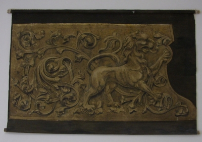 Löwenrelief 120 cm x 170 cm Pigmentleimfarben